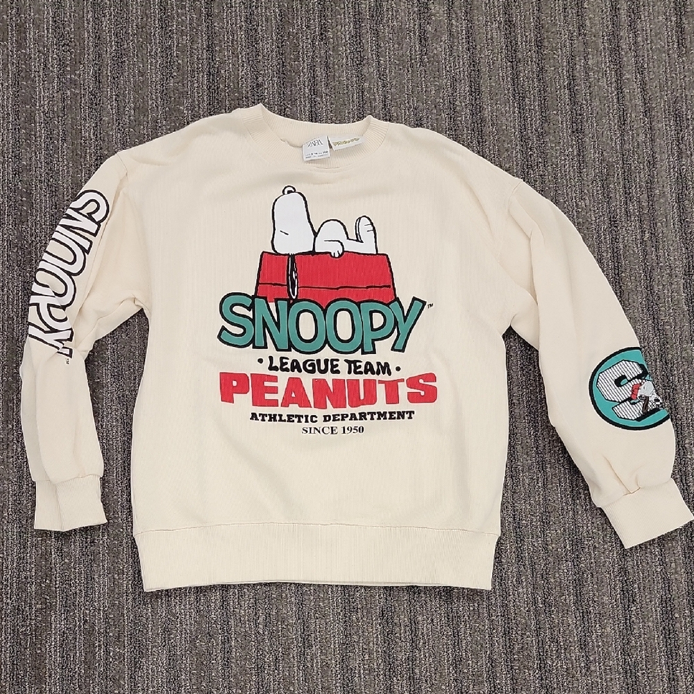 Zara Cream and Red Snoopy Crewneck Sweater